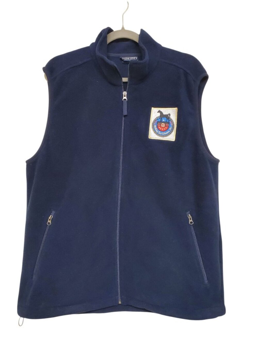 Lands' End Aircore-200 Vintage Navy Blue Horse Racing Sleeveless Fleece Vest L